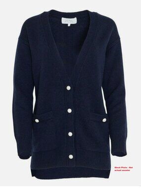 Classic Black Pearl-Button V-Neck Cardigan